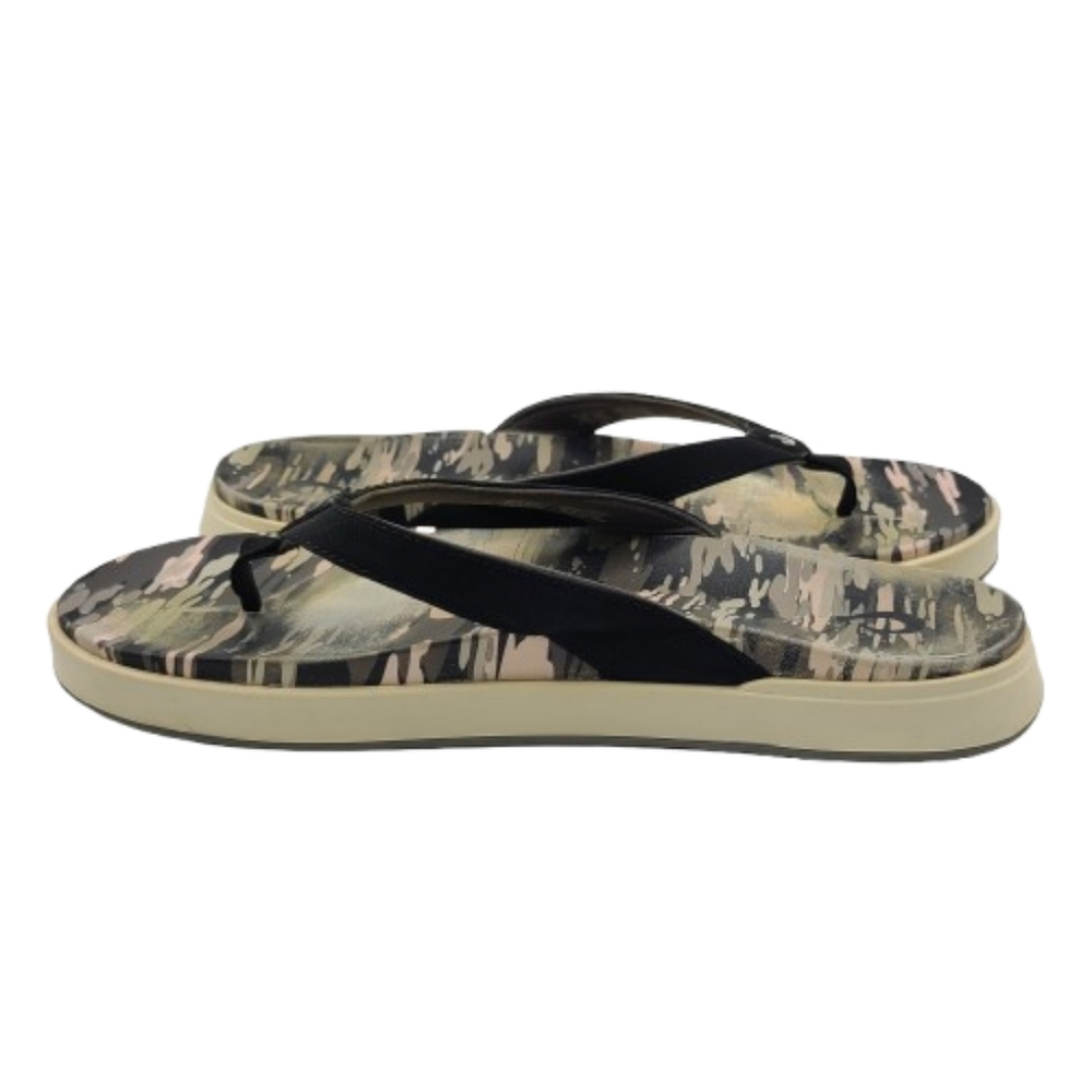 OluKai Nua Pio Camo Flip Flop Sandals Size 10 Black White Gray - Picture 9 of 10